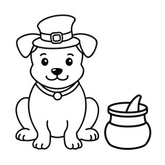 puppy tiny leprechaun hat sitting line art vector silhouette