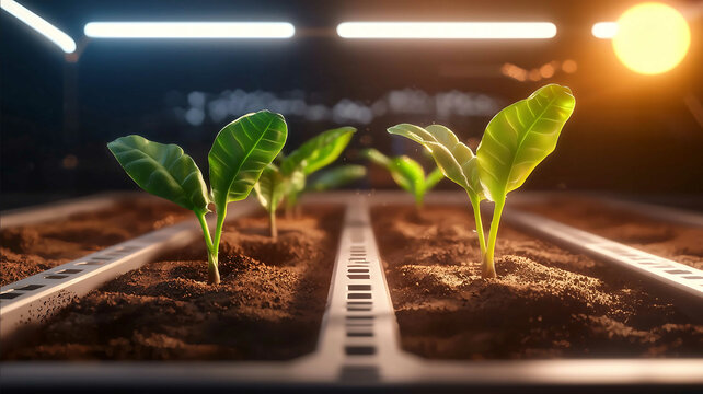 A modular Mars habitat 3Dprinted from red sand astronauts planting hydroponic crops under dual suns