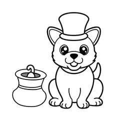 puppy tiny leprechaun hat sitting line art vector silhouette