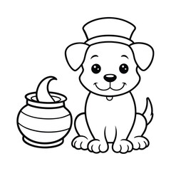 puppy tiny leprechaun hat sitting line art vector silhouette
