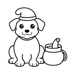 puppy tiny leprechaun hat sitting line art vector silhouette