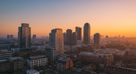 Fototapeta premium City skyline at golden hour. Urban landscape