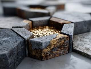 Close-up of interlocking hexagonal pavers 