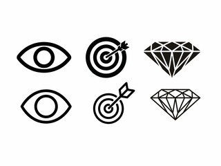 Collection of Mission, Vision and Values icon isolated on white background.