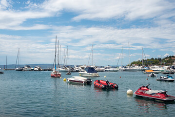 Fototapeta premium boats and yachts anchored in marina harbor 