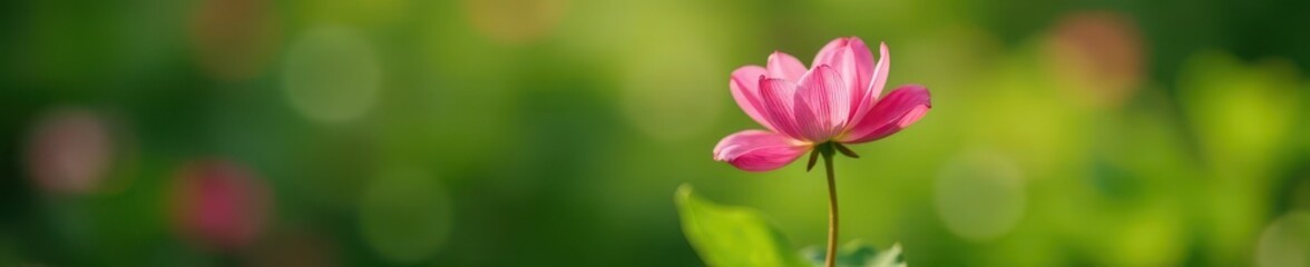Fototapeta premium Single pink flower blooming quietly in peaceful garden setting , image, blossom, photography