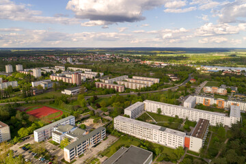 Neubaugebiet der Planstadt Eisenhuettenstadt, Luftaufnahme, Brandenburg, Deutschland, Europa