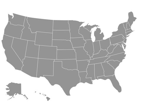 Map with political divisions of the United States of America, USA, without names, ready for infographics