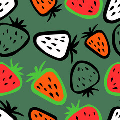 Juicy strawberries and watermelon in a cartoon style, large berries , a seamless pattern.