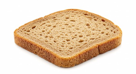 Single Slice Of Brown Bread Isolated On White Background With Detailed Texture And Crisp Crust