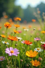 Fototapeta premium Vibrant wildflowers in full bloom across a sun-drenched meadow , sun, white