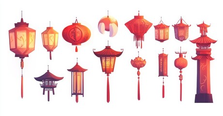 Modern chinese red lantern clipart for graphic resources
