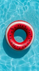 Watermelon-Shaped Float in a Bright Blue Swimming Pool