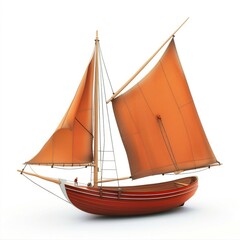Obraz premium Orange-Sailed Wooden Vessel Against a White Background.