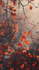 Autumn Leaves Reflected in Water with Bare Branches
