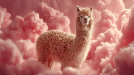 Fototapeta premium An animal with fluffy fur standing against the backdrop of fluffy clouds.