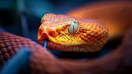 Fototapeta premium Intense gaze of a copper snake, vibrant scales and piercing eyes