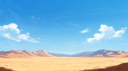 Naklejka premium Vast desert landscape under a clear blue sky.