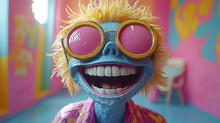 funny clown with big pink wig