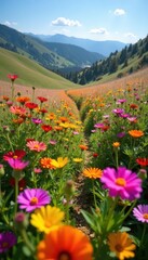 Fototapeta premium Vibrant wildflowers carpet Carrizo Hills, California , plant life, flowering plants, flora