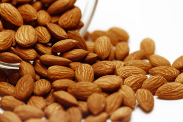 Several Fresh Almonds on white background