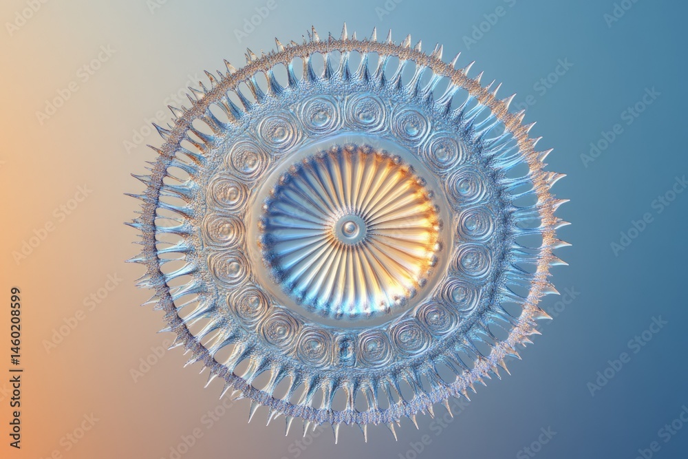 Wall mural intricate, symmetrical design resembling a diatom or microscopic organism with radial patterns and p