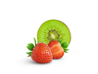 Strawberry and kiwi slice isolated on white background