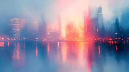 Fototapeta premium Blurred cityscape reflection in soft colors.
