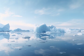 Arctic landscape with majestic icebergs and serene reflections on the water