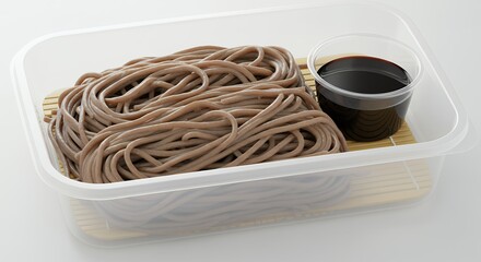 Soba noodles in plastic container