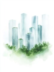 Fototapeta premium Eco city skyline with green rooftops and forest