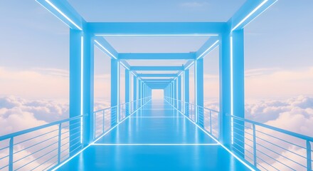 Obraz premium Horizontal image of a geometric bridge or walkway framed symmetrically. 