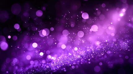 Purple Sparkle Glittering Bokeh Orbs and Light Bursts against Black Backdrop