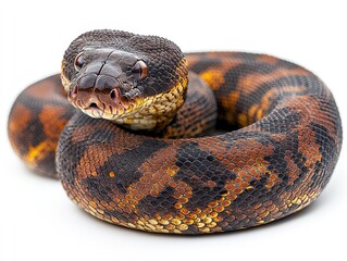 Obraz premium Snake coiled up, scales in earthy colors. Head is elevated facing forward