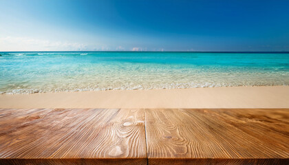Fototapeta premium table background of free space and summer beach landscape with clear skies
