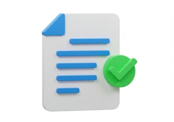 A document with blue line and boxes and a green check mark on a white background