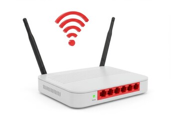 A modern with antennas and a wireless signal icon above it on a plain background