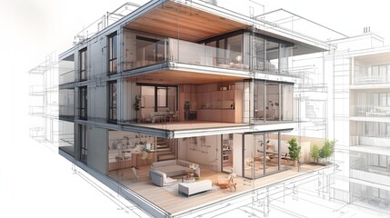 Architectural design of a modern multi-story building.