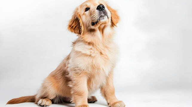 A Fluffy Golden Retriever Puppy Sitting On A White Bac 49d2e803 2241 4675 9fb1 813ef79fd19d 0