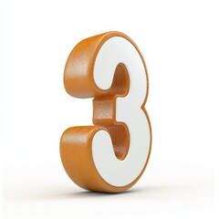 A three-dimensional, light orange numeral three.