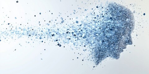 Digital Human Face Composed of Data Particles
