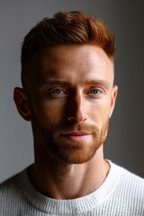 Obraz premium A Striking Professional Portrait of a 27-Year-Old Man Against a White Background