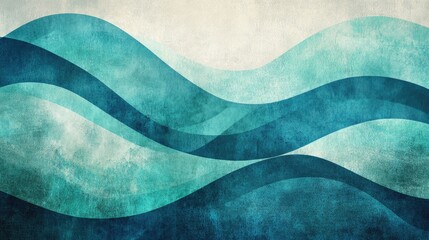 Abstract teal and navy blue waves