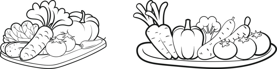 Set of Appetizing Vegetables Collection Line Art Vector Design | Hand-Drawn Organic Veggies Illustration