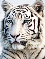 Portrait white tiger close up shot on white background