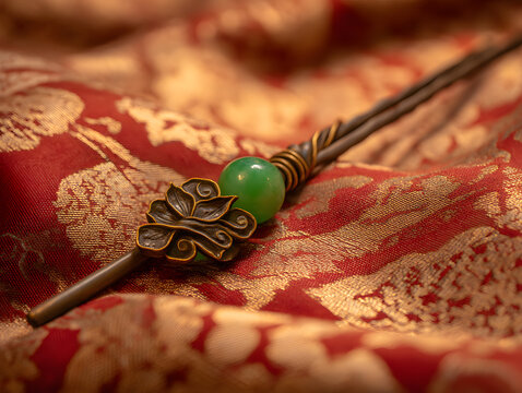 Macro shot of hairpin binyeo with jade ornamentat