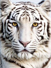 Portrait white tiger close up shot on white background