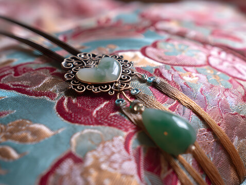 Macro shot of hairpin binyeo with jade ornamentat