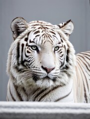 Portrait white tiger close up shot on white background