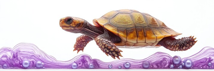 Turtle swimming in a sea of purple